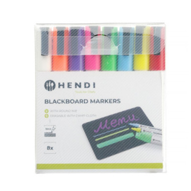 Feutres a craie 3 mm - 1 blanc - 1 rouge - 1 bleu - 1 vert - 1 jaune - 1 violet - 1 orange et 1 rose (HENDI)  au meilleur prix s
