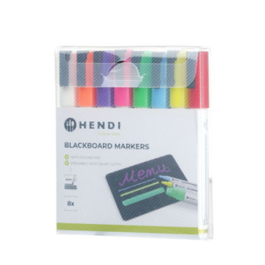 Feutres a craie 3 mm - 1 blanc - 1 rouge - 1 bleu - 1 vert - 1 jaune - 1 violet - 1 orange et 1 rose (HENDI)  au meilleur prix s