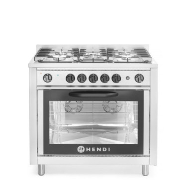Cuisiniere a gaz - 5 feux avec four electrique - Kitchen Line - Argent - 230V/2900W - 14 - 3kW - 900x653xH900 mm (HENDI)  au mei