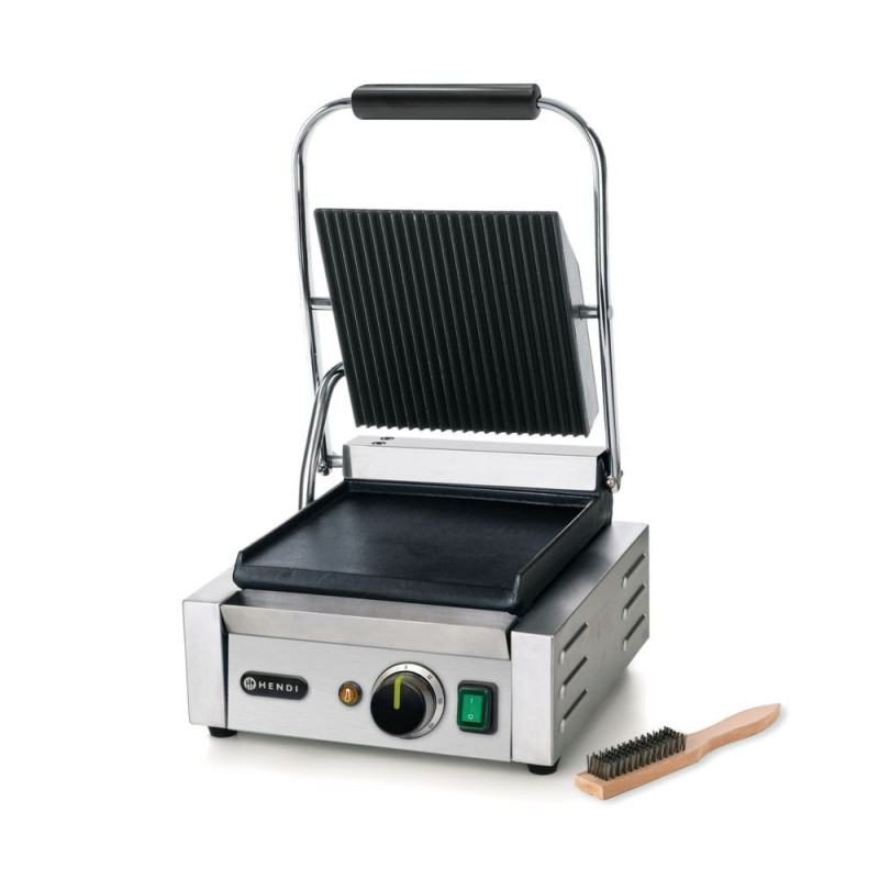 Grill de contact - modele simple - dessus rainure et dessous lisse - 230V/1800W - 310x375xH216 mm (HENDI)  au meilleur prix sur 