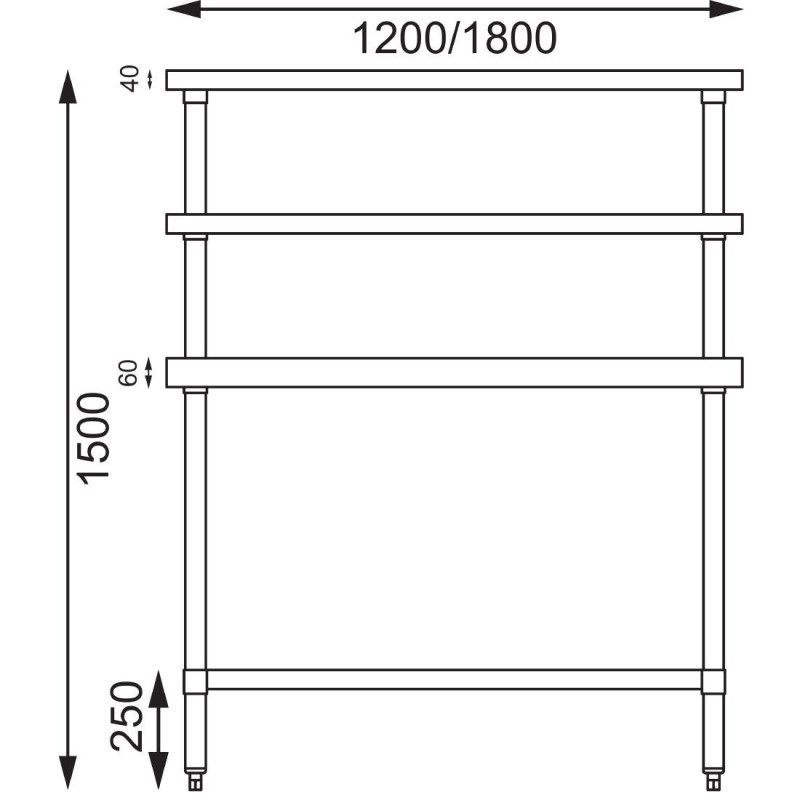 Table inox avec 2 étagères supérieures 1800mm - Vogue