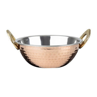 Plat Kadai en cuivre avec poignées en inox revêtement laiton 400ml - Olympia