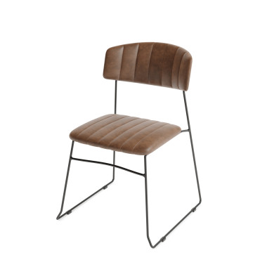 Chaise empilable en cuir synthétique Mundo - Cognac - Lot de 4 - Veba