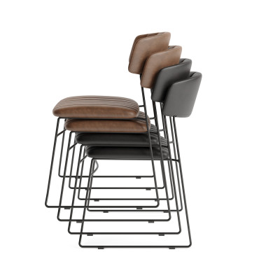 Chaise empilable en cuir synthétique Mundo - Cognac - Lot de 4 - Veba