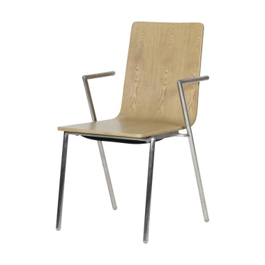 Fauteuil de conférence empilable Fortis - Acier inoxydable mate et bois - Lot de 2 - Veba