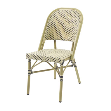 Chaise bistro en rotin Paris - Bambou-blanc/noir - Lot de 2 - Veba