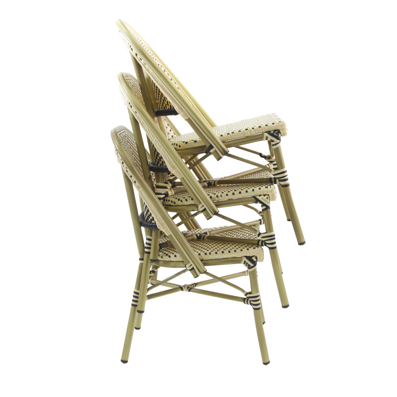 Chaise bistro en rotin Paris - Bambou-blanc/noir - Lot de 2 - Veba