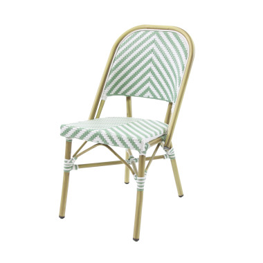 Chaise bistro en rotin Paris - Bambou-blanc/vert pastel - Lot de 2 - Veba
