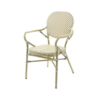 Chaise bistro en rotin Tango - Bambou-blanc/noir - Lot de 2 - Veba