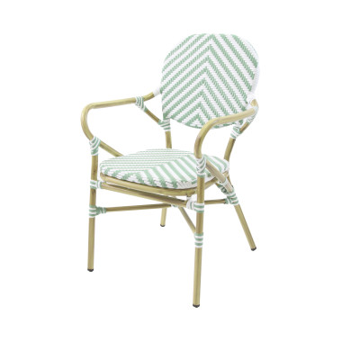 Chaise bistro en rotin Tango - Bambou-blanc/vert pastel - Lot de 2 - Veba