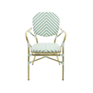 Chaise bistro en rotin Tango - Bambou-blanc/vert pastel - Lot de 2 - Veba