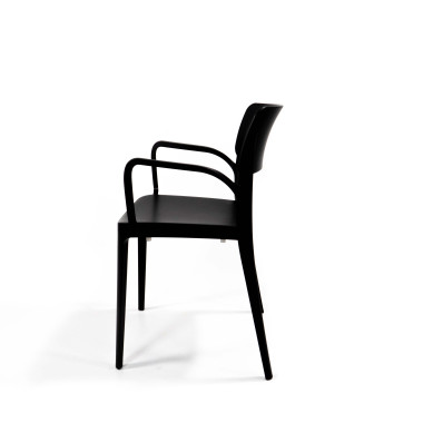 Chaise empilable avec accoudoirs en polypropylène Wing - Noir - Lot de 4 - Veba