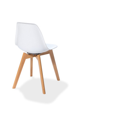 Chaise avec piètement empilable - Assise en plastique Keeve - Bois/blanc - Lot de 4 - Veba