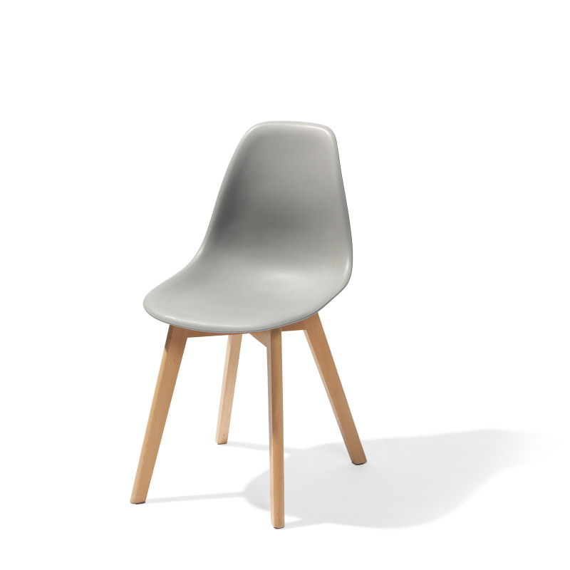 Chaise avec piètement empilable - Assise en plastique Keeve - Bois/gris - Lot de 4 - Veba