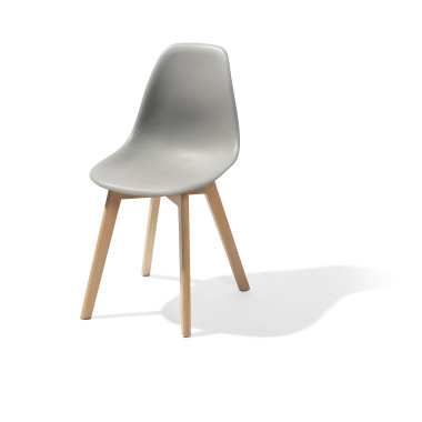 Chaise avec piètement empilable - Assise en plastique Keeve - Bois/gris - Lot de 4 - Veba