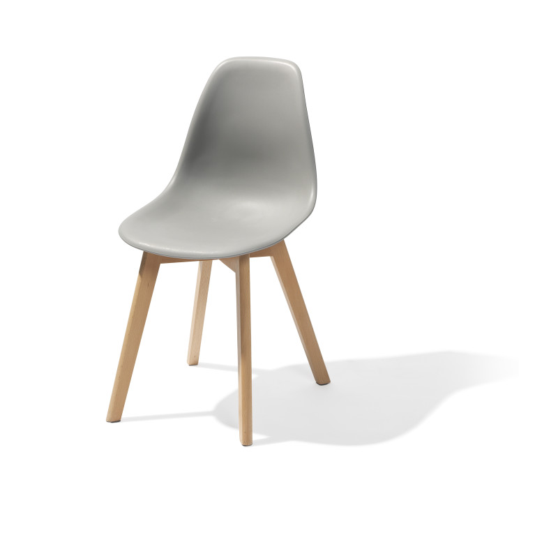 Chaise avec piètement empilable - Assise en plastique Keeve - Bois/gris - Lot de 4 - Veba