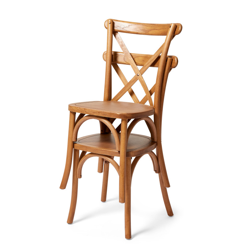 Chaise empilable en bois Crossback - Bois/marron clair - Lot de 7 - Veba
