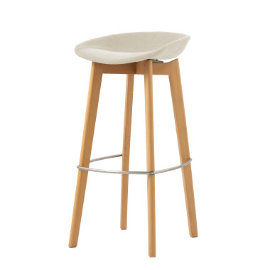 Tabouret de bar sans dossier avec piètement empilable - Assise en tissu Keeve - Bois/beige - Lot de 4 - Veba
