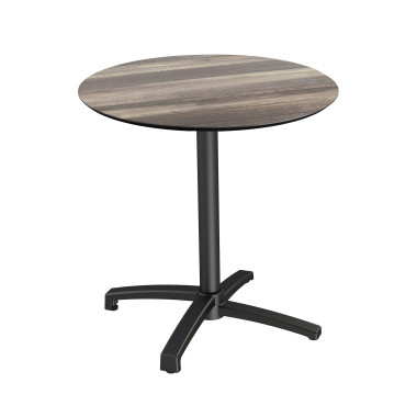 Table bistro X cross avec piètement noir + plateau hpl tropical wood ø70 cm - Veba