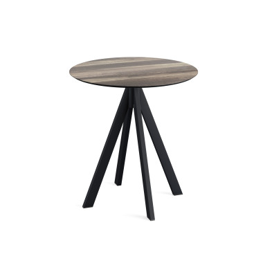 Table bistro Infinity avec piètement noir + plateau hpl tropical wood ø70 cm - Veba