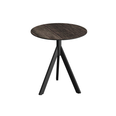 Table bistro Infinity Tripod avec piètement noir + plateau hpl riverwashed wood ø70 cm - Veba