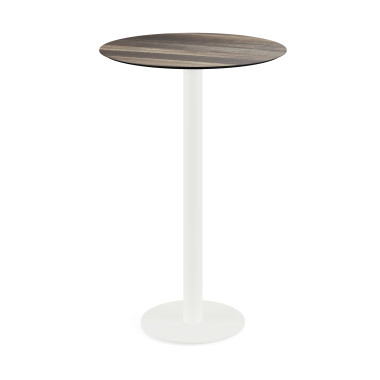 Mange debout Urban avec piètement blanc + plateau hpl tropical wood ø70 cm - Veba