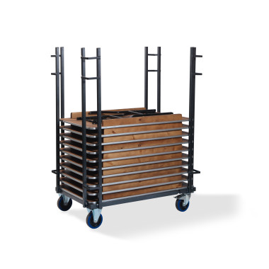 Chariot de transport pour tables de banquet rectangulaires - Ajustable - Martelite argenté - Veba
