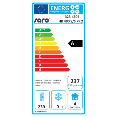 Réfrigérateur professionnel 361 litres avec refroidissement ventilé porte verrouillable éco A - Saro  au meilleur prix sur Resto