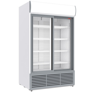 Vitrine ventilée positive 1230 litres, caisson lumineux, 2 portes coulissantes - BLANCHE - Diamond  au meilleur prix sur Restock