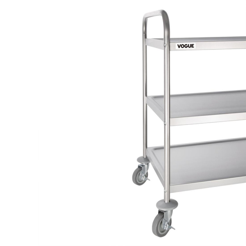 Grand chariot de débarrassage en acier inoxydable 3 niveaux - Vogue