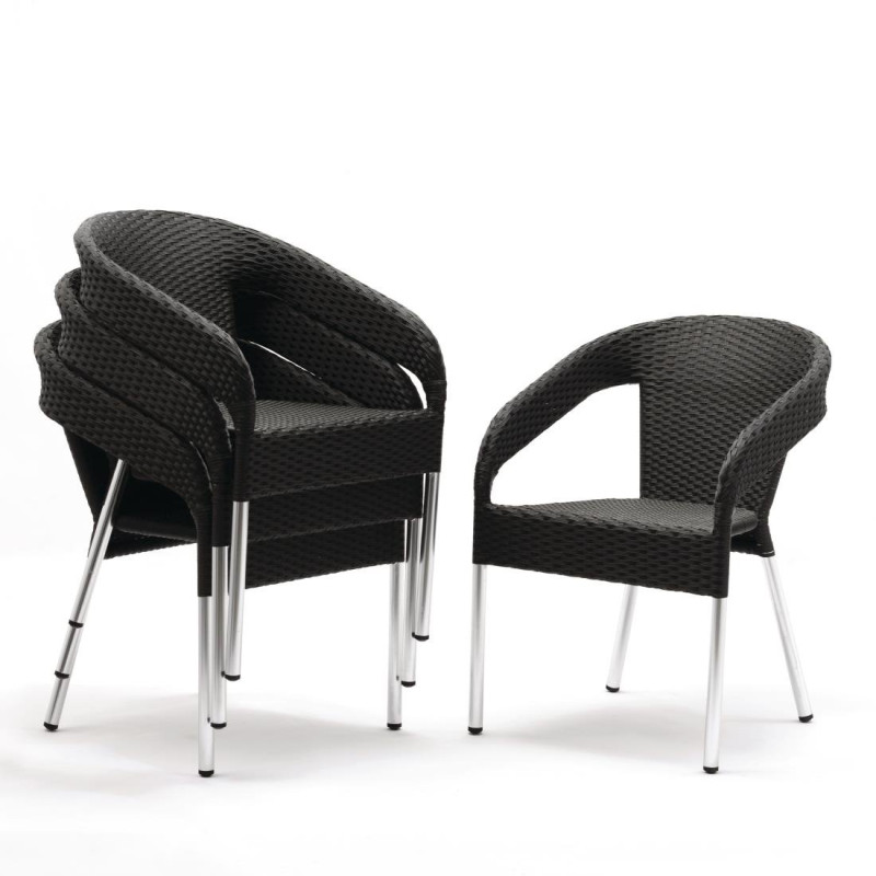 Fauteuils enveloppants bistro en rotin PE anthracite (lot de 4) - Bolero