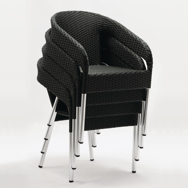 Fauteuils enveloppants bistro en rotin PE anthracite (lot de 4) - Bolero