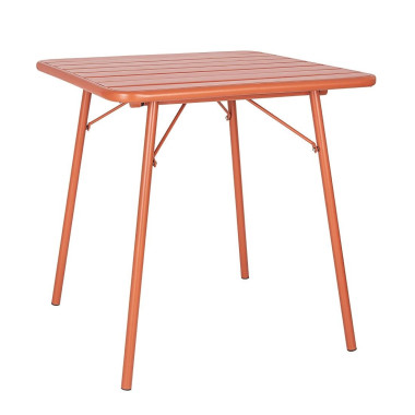 Table carrée à lattes en acier terracotta - Bolero