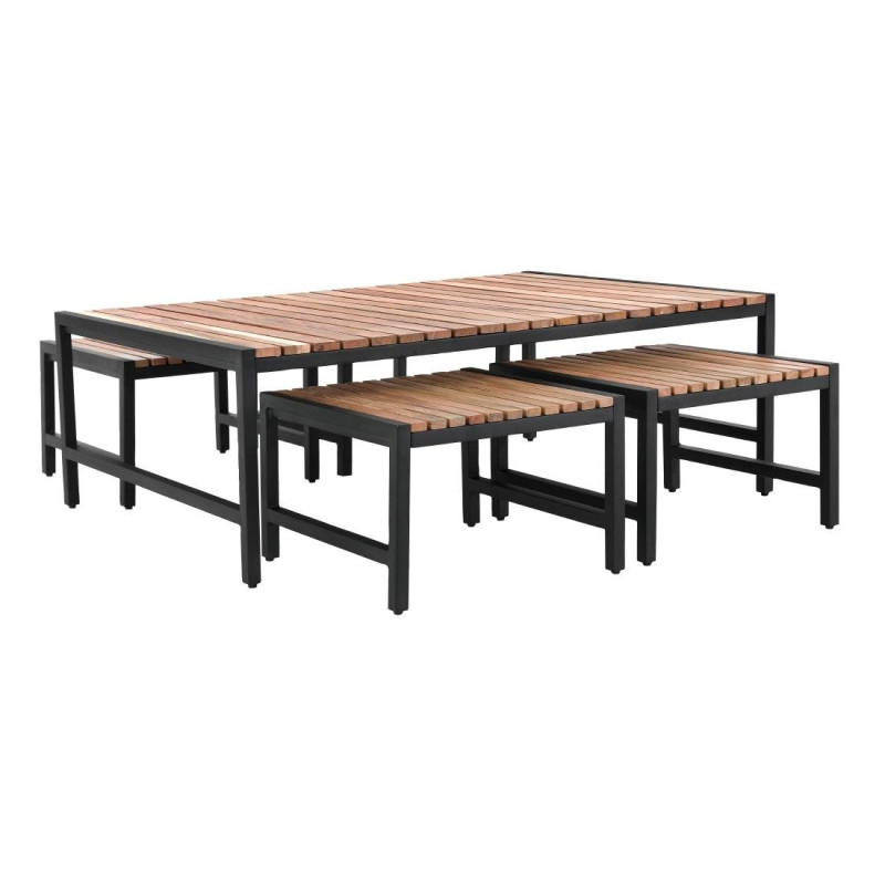 Tabourets de bar bas en acier et acacia (lot de 4) - Bolero