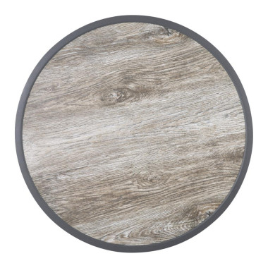 Plateau de table extérieur rond en verre trempé effet grain de bois bord gris 580mm - Bolero
