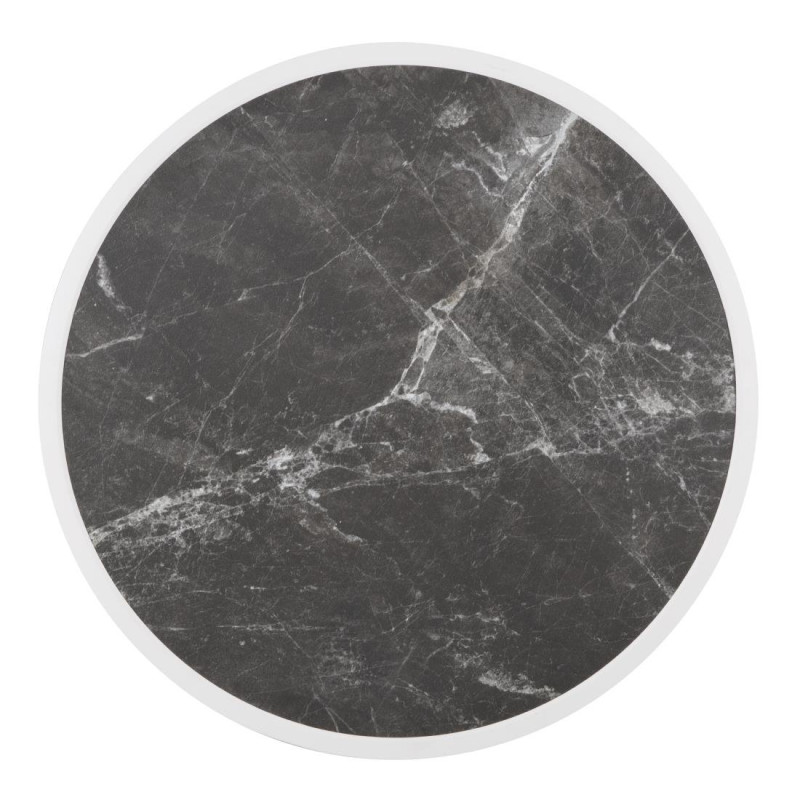 Plateau de table extérieur rond en verre trempé effet granit foncé bord blanc 580mm - Bolero