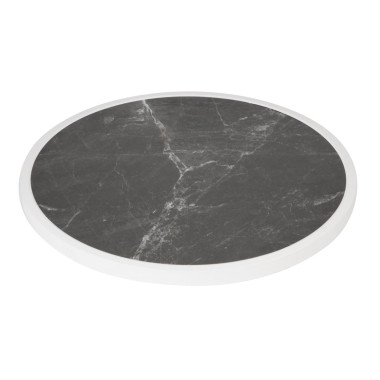 Plateau de table extérieur rond en verre trempé effet granit foncé bord blanc 580mm - Bolero