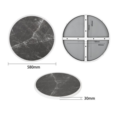Plateau de table extérieur rond en verre trempé effet granit foncé bord blanc 580mm - Bolero