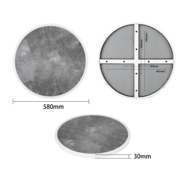 Plateau de table extérieur rond en verre trempé effet pierre foncée bord blanc 580mm - Bolero
