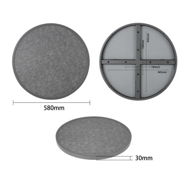 Plateau de table extérieur rond en verre trempé noir brossé bord gris 580mm - Bolero