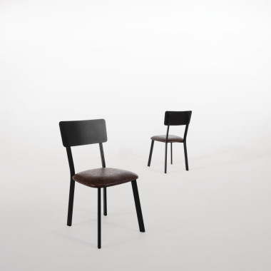 Chaises en metal assise PU moka vintage (lot de 4) - Bolero