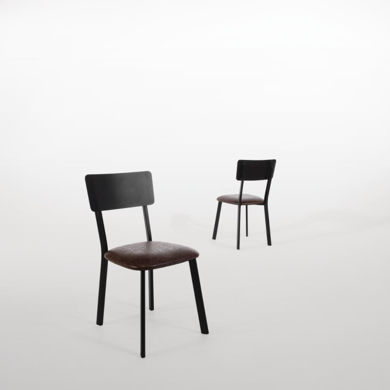 Chaises en metal assise PU moka vintage (lot de 4) - Bolero