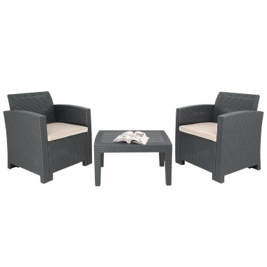 Ensemble fauteuils et table en rotin PP gris - Bolero