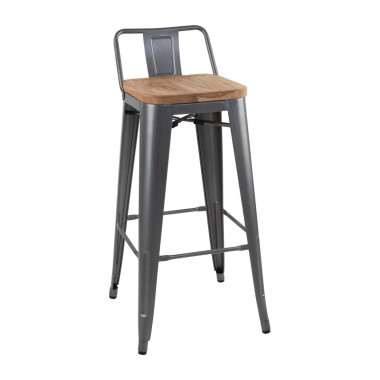 Tabourets bistro hauts avec dossier et assise en bois gris métallisé (lot de 4) - Bolero