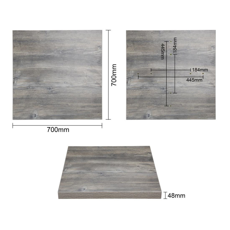 Plateau de table carré pré-percé en mélamine gris 700 mm - Bolero