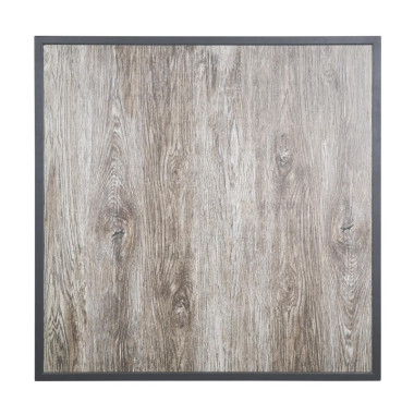 Plateau de table extérieur carré en verre trempé effet grain de bois bord gris 700 mm - Bolero