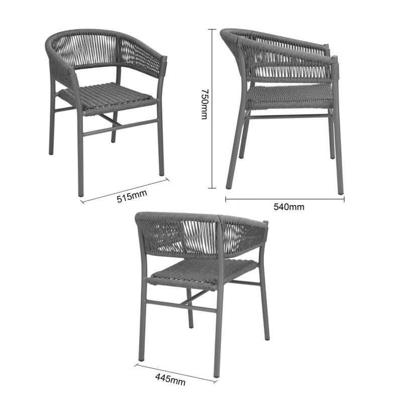Fauteuils en corde grise tressée Florence (lot de 2) - Bolero