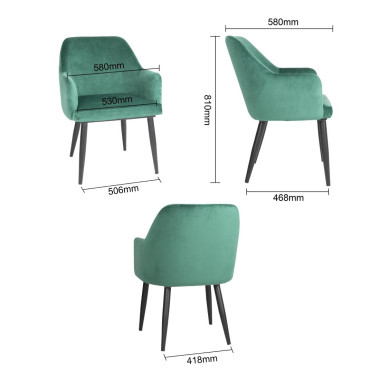 Chaises en velours Lia vertes (lot de 2) - Bolero