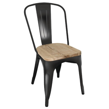Chaise en acier noir avec assise en bois Bistro (lot de 4) - Bolero