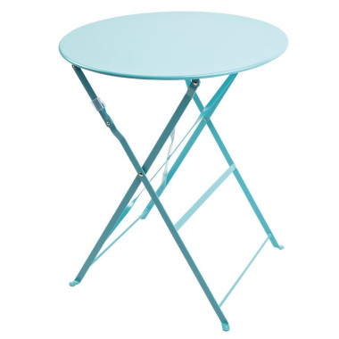 Table de terrasse ronde en acier bleu turquoise 595mm - Bolero